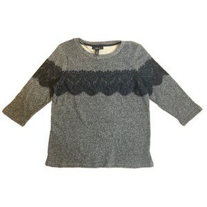 Style&Co Womens XL Gray Sweater With Black Lace Trim Crewneck 100% Cotton